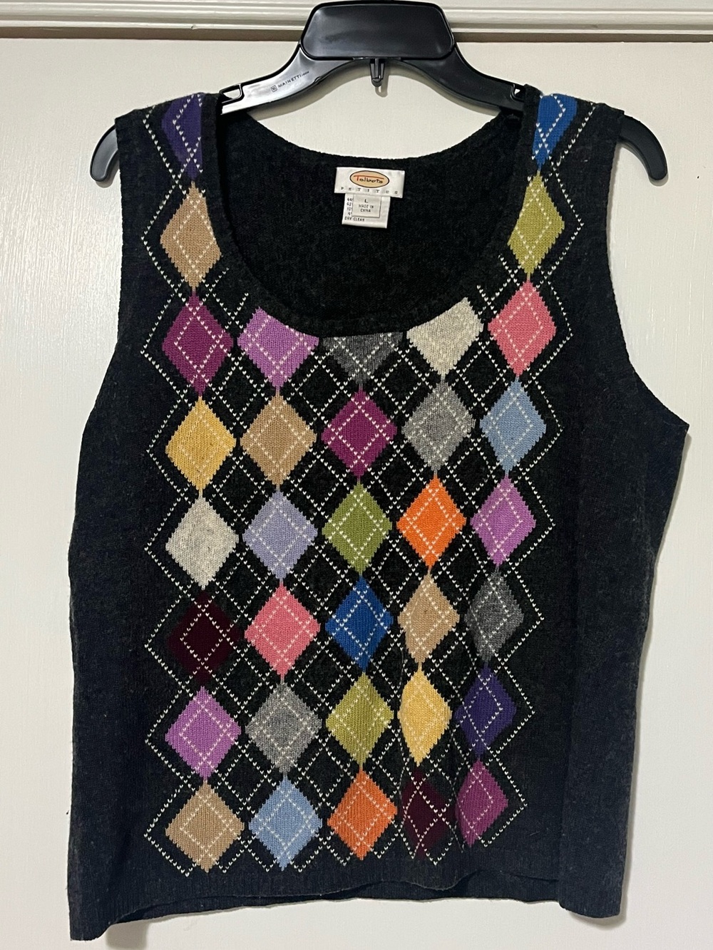 Talbots Charcoal Gray Argyle Tank with Multicolor Diamonds